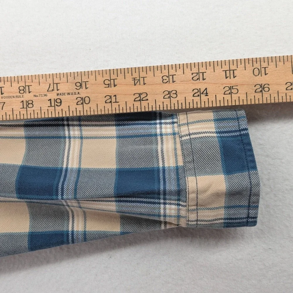 J.Crew Plaid Flannel Shirt Men's L Blue Cream Heavyweight Cotton Workwear Casual